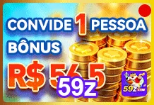 Interface do 59z destacando bônus de convite e moedas.