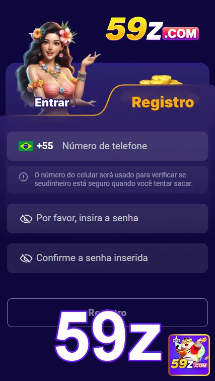 Tela de registro na 59z para acesso a benefícios VIP.