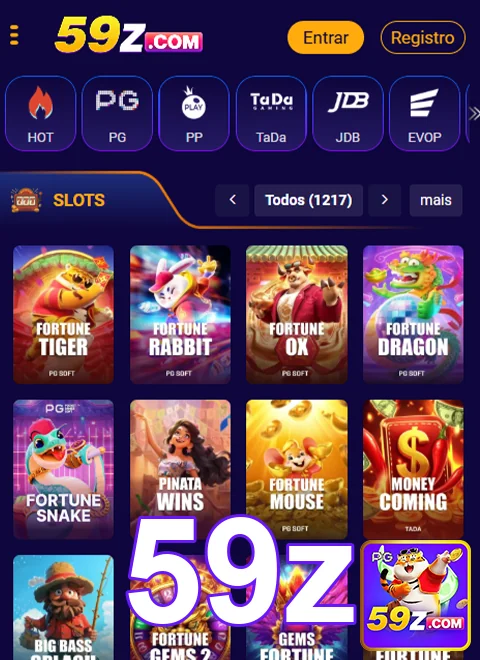 Tela do 59z exibindo variedade de slots disponíveis.