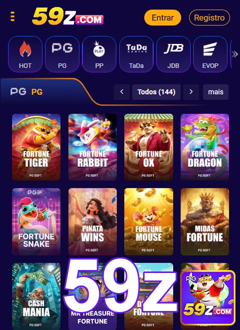 Tela de jogos da plataforma 59z com acesso seguro em celular.