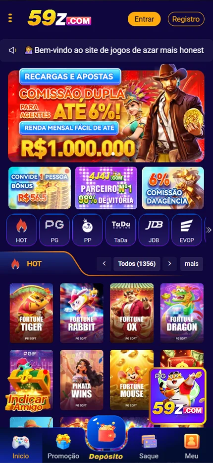 Tabela com opções de jogos de live gaming na 59z